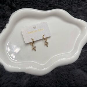 Elegant Gold Cross Charm Huggie Dangle Drop Earrings